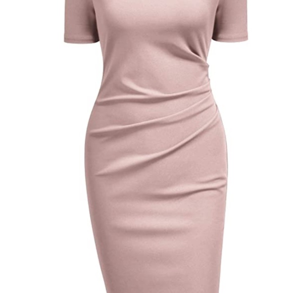 AISIZE Women's Retro Half Collar Ruched Business Work Pencil Dress - Picture 2 of 3